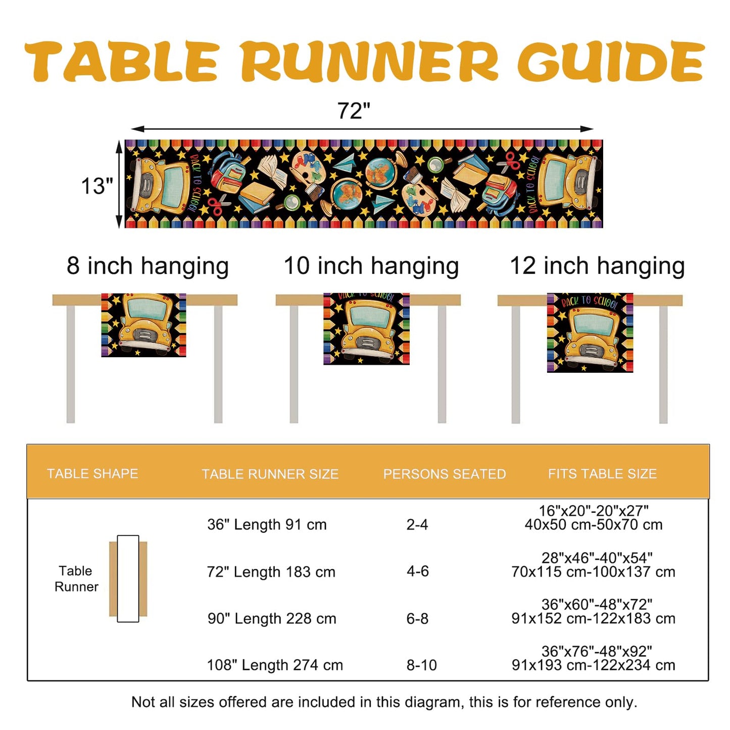 Croar Back to School Bus Dining Table Runner, First Day of School Bag Book Pencil Painting Tellurion Burlap Kitchen Decoration, Classroom Indoor Outdoor Home Decor Party Supply 13 x 72 Inches
