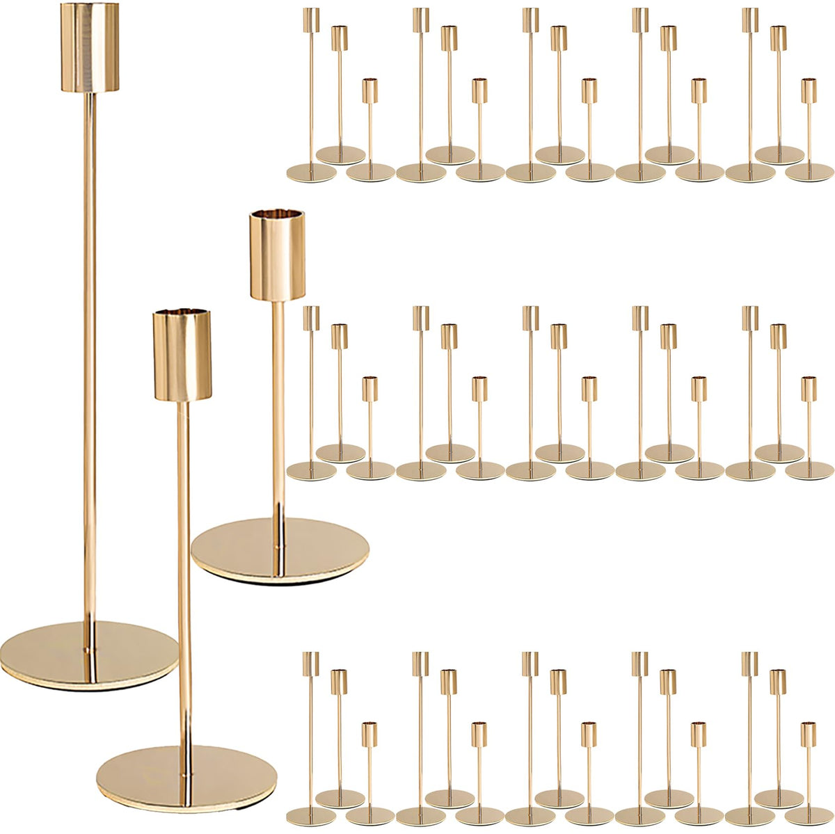 KDJFIIH Gold Candlestick Holders Bulk for Taper Candles Decorative Metal Candelabra Candle Holders Fit 0.8 Inch Diameter Candles Gold Taper Candle Stands for Wedding Home Party Table Decor (Set of 45)