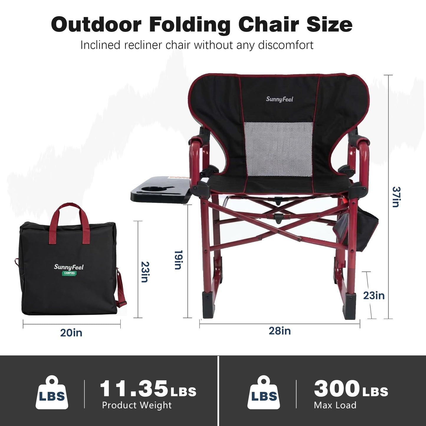 SUNNYFEEL Camping Directors Chair Aluminum Oversized Portable Folding Chair with Side Pocket and Adjustable Side Table for Beach, Fishing, Trip, Picnic, Lawn, Concert Outdoor Foldable Camp Chairs