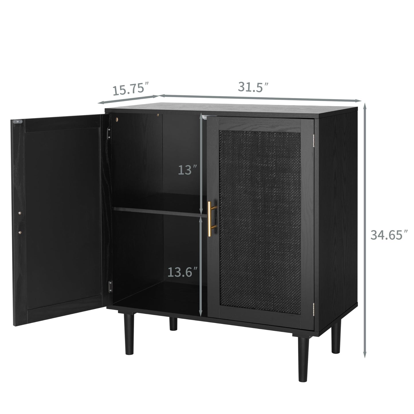 Finnhomy Sideboard Buffet Kitchen Storage Cabinet with Black Painted Rattan Decorated Doors, Dining Room, Hallway, Cupboard Console Table, Liquor/Accent Cabinet, 31.5X 15.8X 34.6 Inches, Black