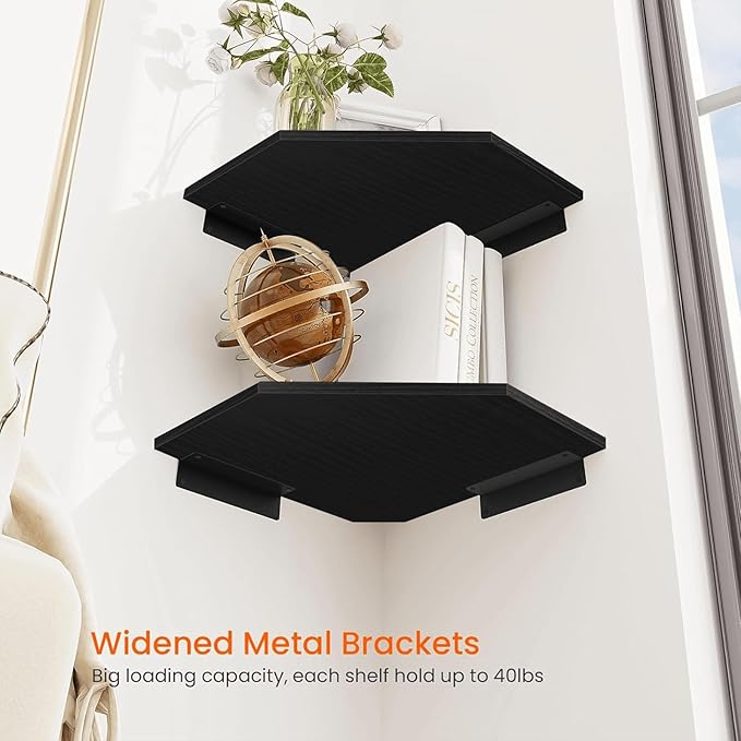 Homode Corner Shelf Wall Mount, Cable Box, Wood Hanging Storage Shelf Organizer