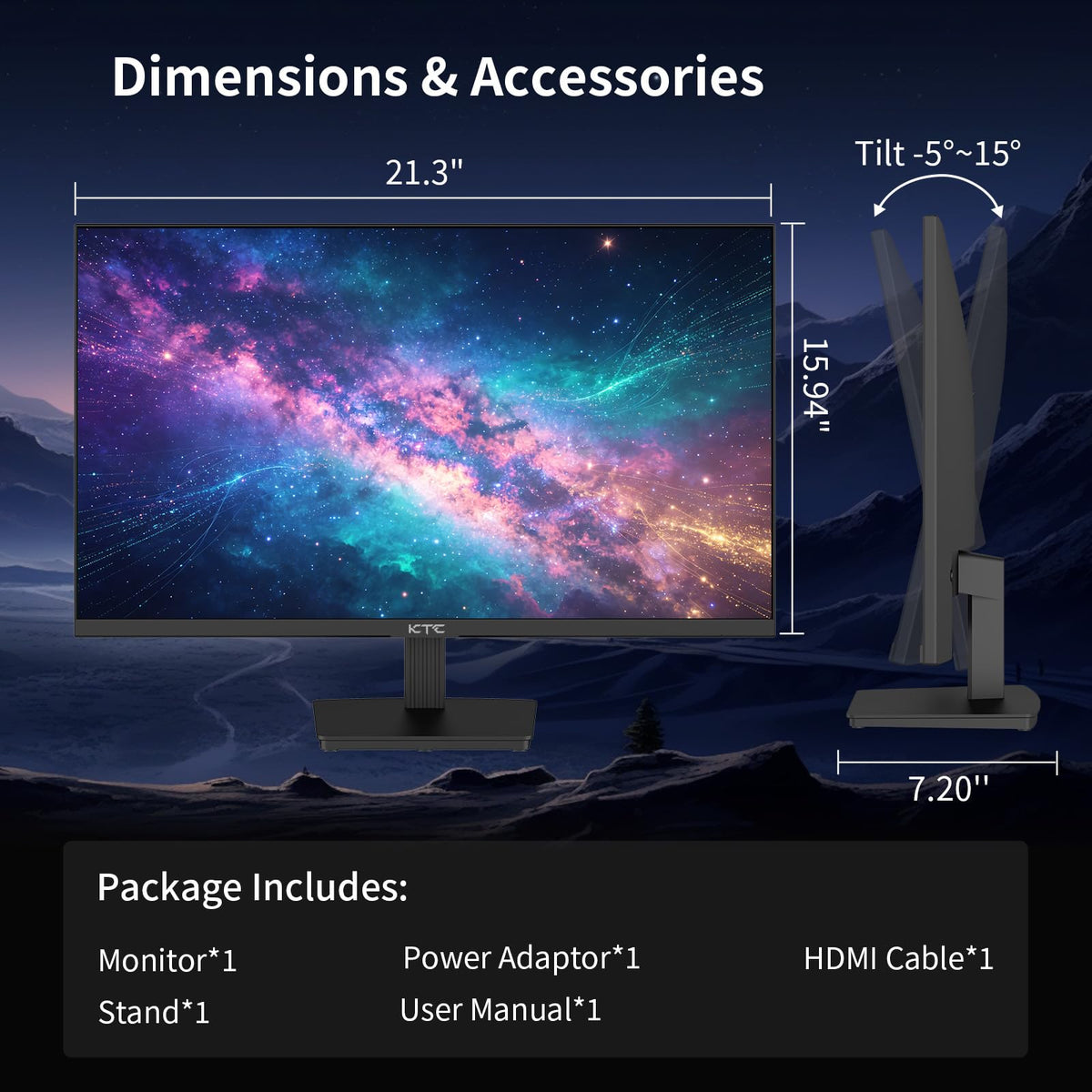 KTC 24 Inch QHD 2560x1440 IPS Computer Monitor, 100Hz Zero-Frame 2K Gaming Office Monitor, Adaptive Sync, HDR10, VESA, Tilt Adjustable, Low Blue Light, DisplayPort, HDMI, H24T27