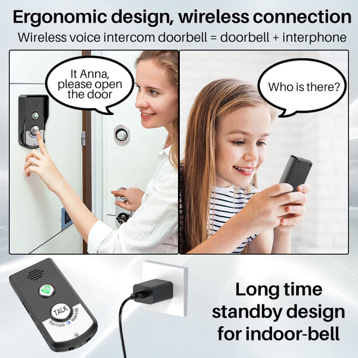 Intercoms Wireless for Home, 1500 Meters 2 Charging Methods Wireless Intercom System Long Range Wireless Doorbell Intercom Doorbell Intercomunicador for Home Security Intercom
