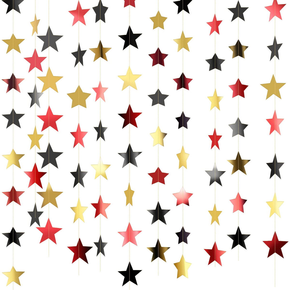Patelai Glitter Star Garland Banner 2026 Graduation Decor 130 Feet Star Hanging Banner Twinkle Backdrop for Party Birthday Classroom Wedding Supplies(Red, Black, Gold)
