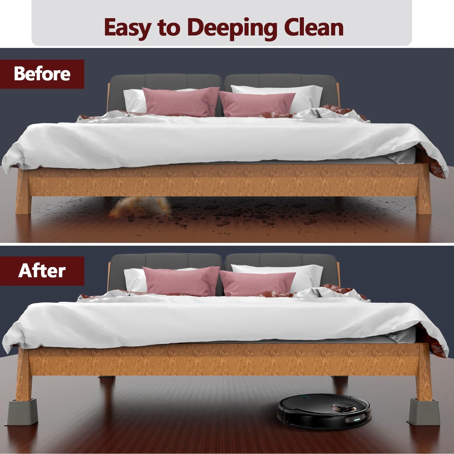 Demiwise Heavy Duty 8 inch Bed Risers - Set of 4 Adjustable Furniture Risers, Elevation Heights of 3, 5 & 8 Inches, Supports Up to 1,300 lbs for Under-Bed Storage, College Dorms, Table and Couch(Grey)