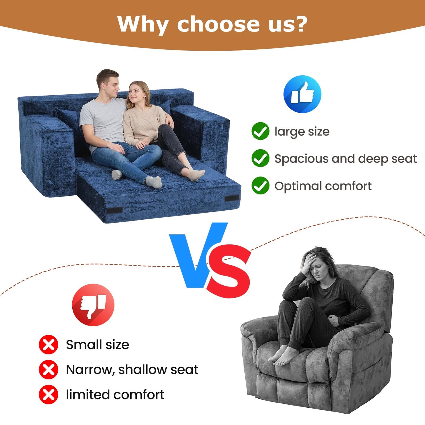 AOLVDOW Convertible Sofa Bed, 5 in 1 Small Boneless Couch Pull Out Loveseat Sleeper Sofa,Corduroy Futon Couch Folding Mattress with 4 Pillows for Living Room