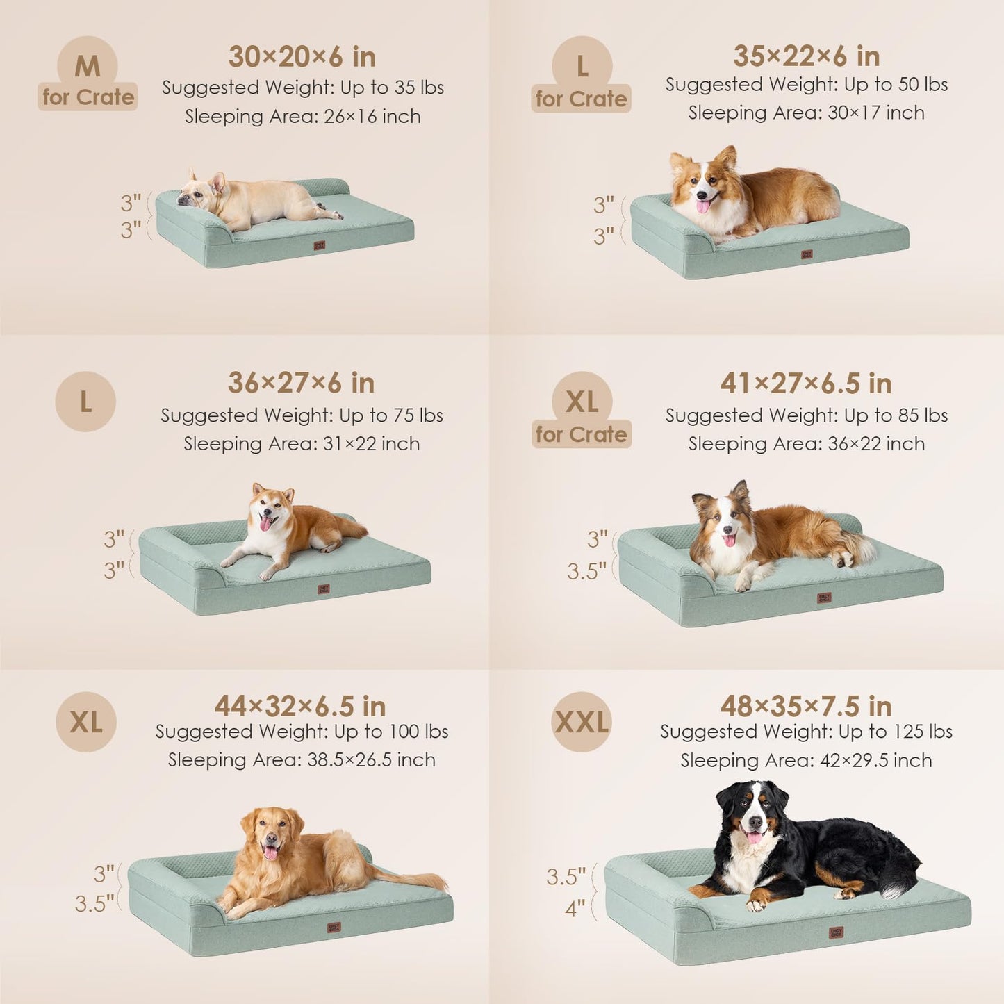 EHEYCIGA Orthopedic Dog Bed Medium Size Dogs, Memory Foam Dog Bed with Washable Removable Cover, Waterproof Pet Sofa Couch for Crate with Nonskid Bottom, 30x20x6, Greyish Green
