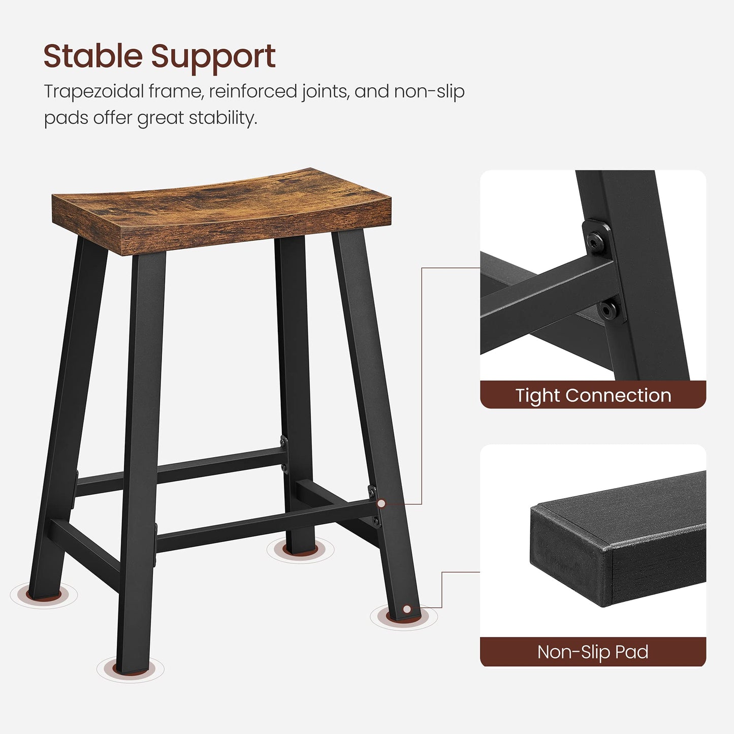 VASAGLE Bar Stools Set of 2, Counter Height Stools, Bar Chairs with Footrest, 23.6 Inches High Kitchen Breakfast Stools, Industrial, Living Room Party Room, Rustic Brown ULBC074B01