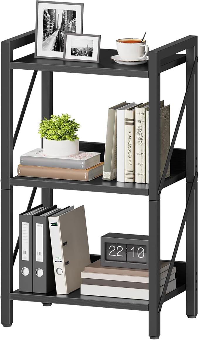 HOOBRO Bookshelf, 3-Tier Industrial Bookcase, Book Shelf Storage Organizer