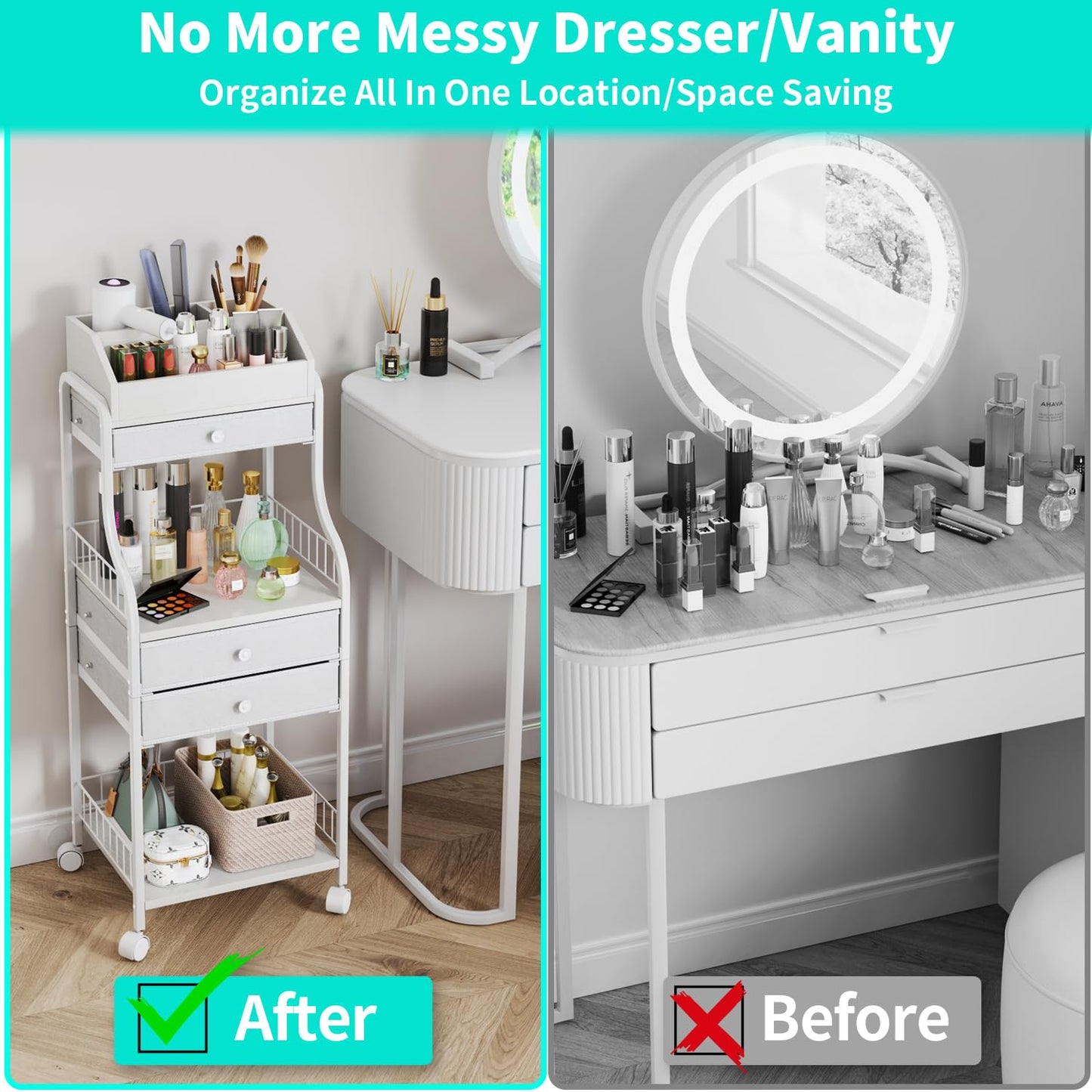 HapiRm Floor Makeup Organizer Storage - Vanity Skincare Make Up Organizers and Storage with Drawers, Cosmetics Display Cases Holder for Skin Care Nail Polish Perfume Makeup Brush