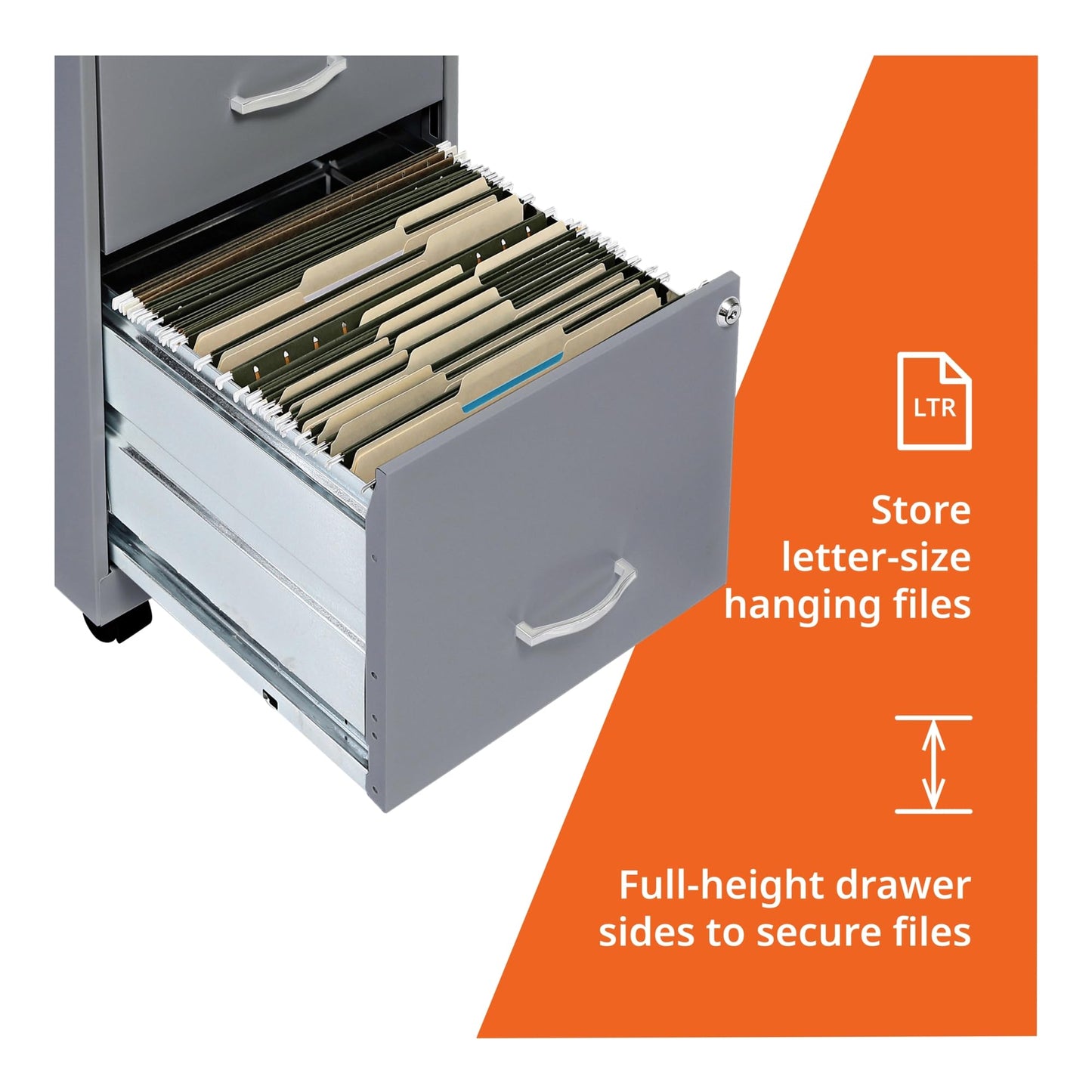 Lorell LYS Chrome Pull F/F Mobile File Cabinet, Silver