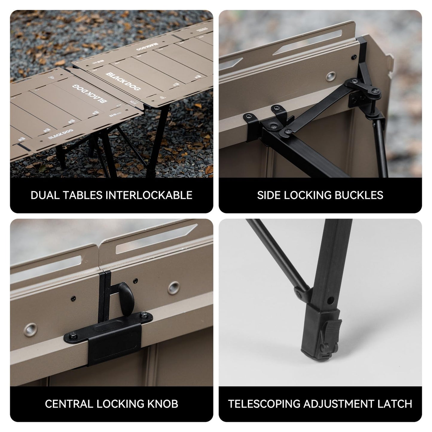 Grkod BLACKDOG 4.5U IGT Camping Table, Folding Portable Camp Table, Adjustable Height Aluminum Portable Table with Carry Bag for Outdoor, Pictic, Patio and Backyard 48.8" L x 22.8" W, Desert Sand