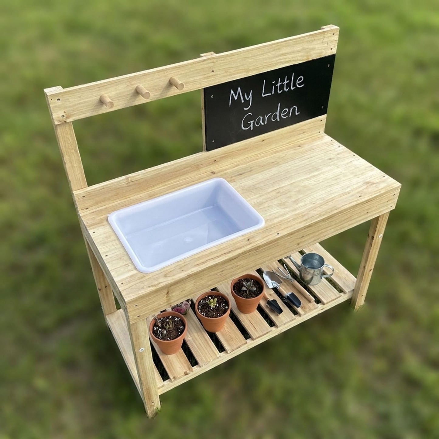 ZCCREATTIVE Children Wooden Potting Bench for Outdoor Indoor, with Sink, Blackboard, and Storage Shelves, 31 x 15 x 35 Inches,Kids Garden Work Table Workstation for Backyard Patio Lawn