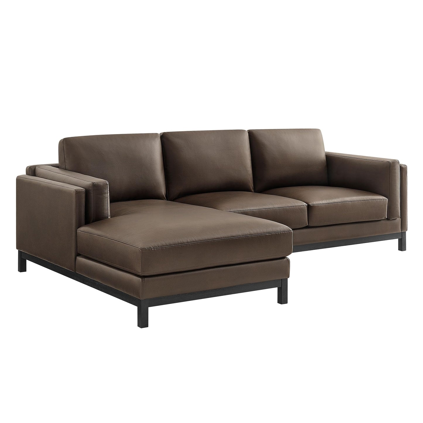 Modway Roscoe Left-Facing Sectional Sofa with Chaise in Espresso - 2-Piece Faux Leather Upholstered Deep Seat Couch, L Shaped Modular for Living Room or Lounge