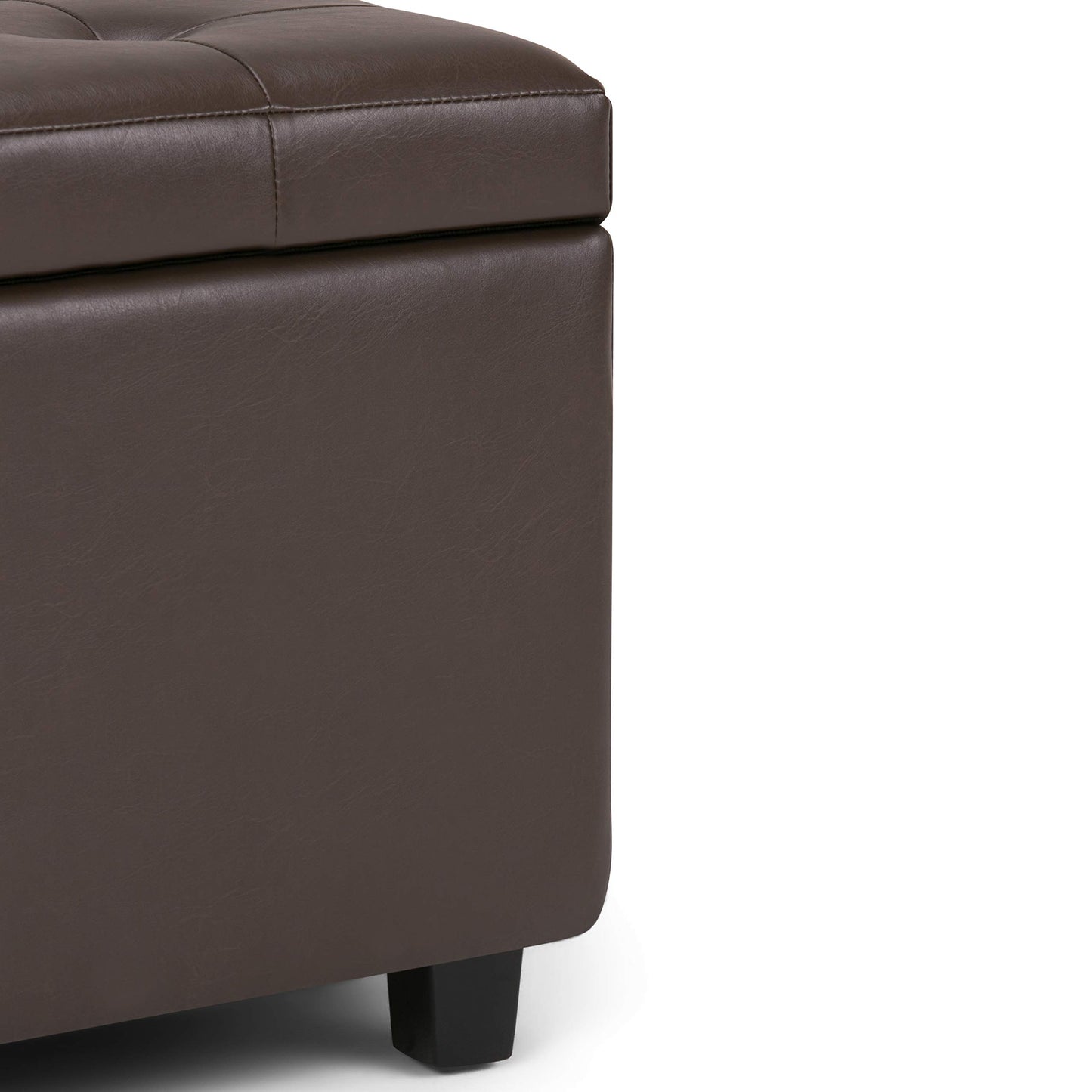 SIMPLIHOME Cosmopolitan Storage Ottoman - 34 inch Wide Upholstered Vegan Leather Rectangle Storage Ottoman Bench in Chocolate Brown, Transitional Tufted Ottoman for Living Room with Lift-Up Lid