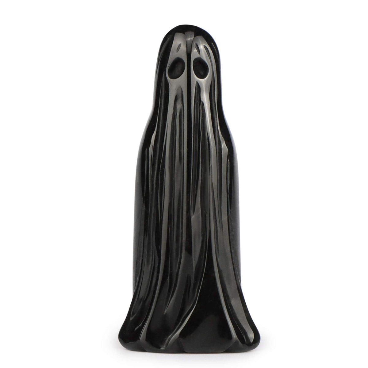 Artistone 3.0" Black Obsidian Halloween Crystal Ghost Carving Statue Figurine Hand Carved Gemstone Ghost Collectibles Sculpture Stone for Carnival Party Decoration with Gift Box