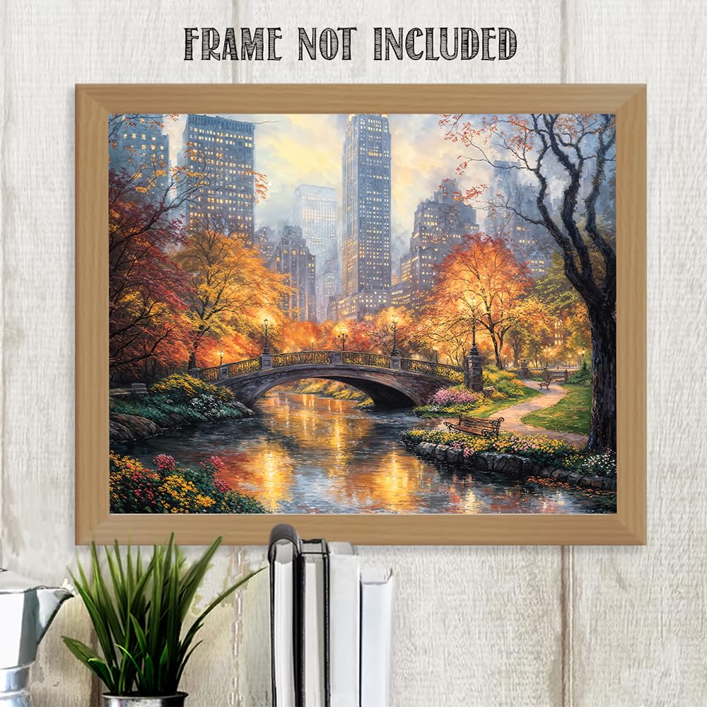 Autumn In Central Park Painting - 11x14 Unframed Poster Cityscape Wall Art, New York City Fall Decor, Urban Landscape, Scenic Park, Romantic City, Skyscrapers, Nature, Tranquil Condo & Apartment Décor
