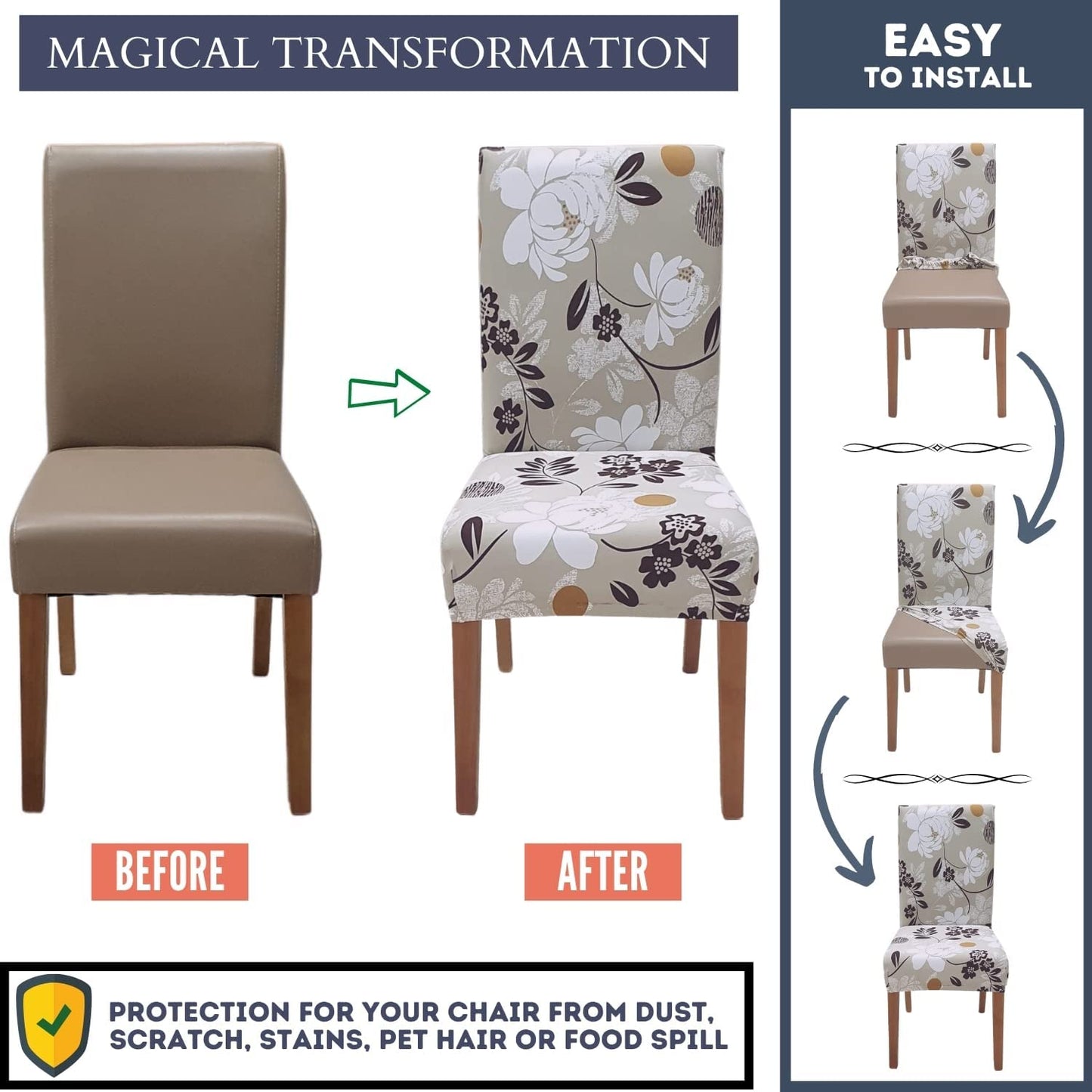 SPRINGRICO Chair Covers for Dining Room Set of 4, Stretch Dining Chair Cover, Washable Spandex Kitchen Parsons Chair Slipcovers, Removable Seat Protector for Home or Party (4 Pack, FLOWERINAS)