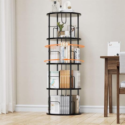 ALLSTAND Rotating Bookshelf, 4 Tier Spinning Bookshelf Tower, 360° Display