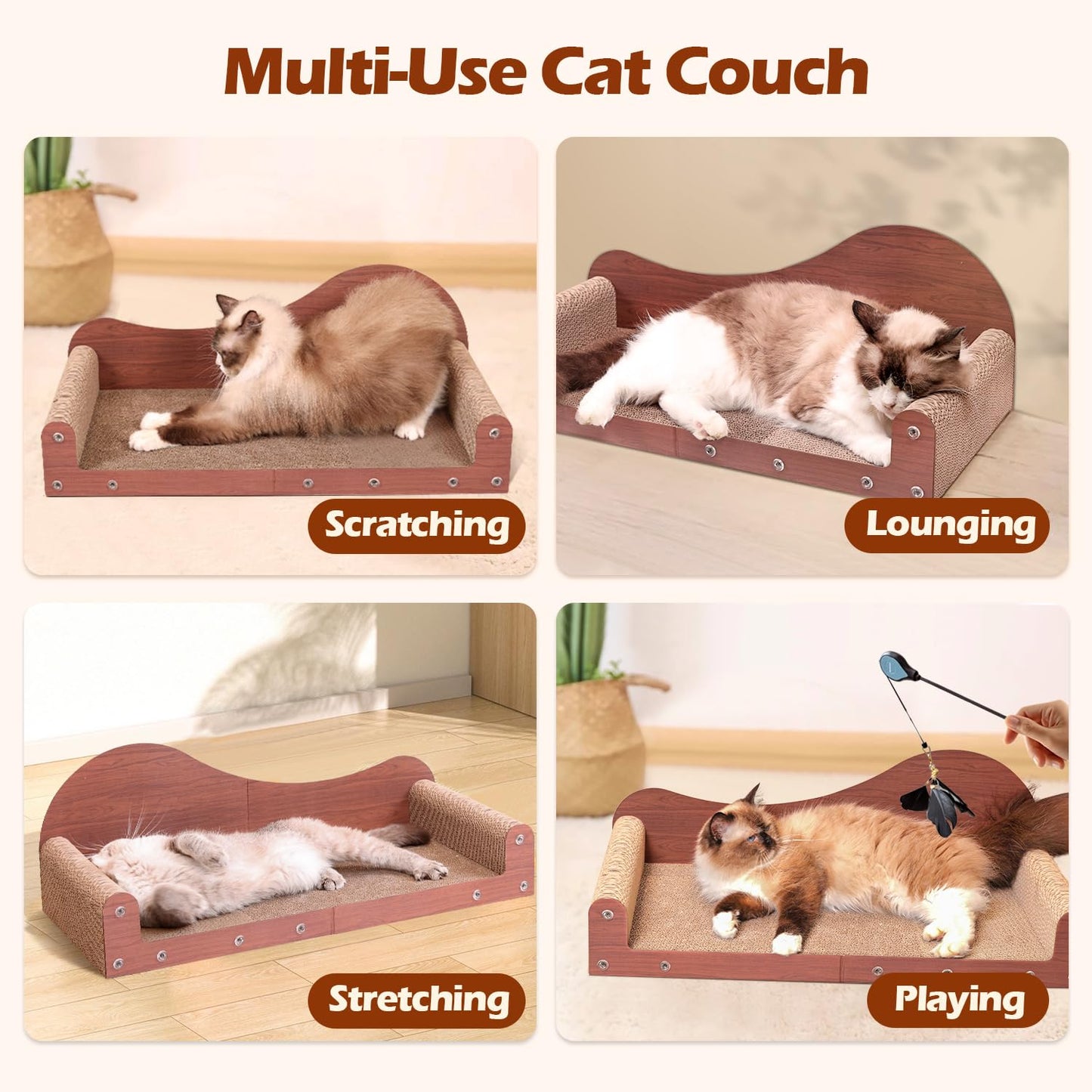 ComSaf 26.4" Large Cat Scratcher Bed, Cat Scratching Board, Durable Cardboard for Indoor Use, Extra Large Couch with Scratch Pad - Sofa Lounge