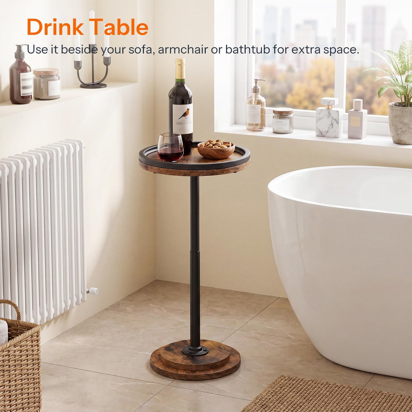 HOOBRO Small Round Side Table, Drink Table, Coffee Martini Table with Pedestal Accent for Small Spaces in Living Room, Bedroom, Sofa Couch, Rustic Brown BF168BZ01
