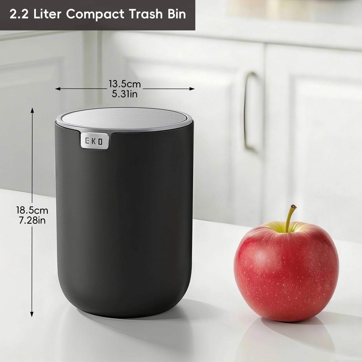 EKO Fandy 0.58 Gal/2.2L Mini Trash Can with Lid, Swing-Top Desktop Trash Can for Bathroom, Countertop, Vanity, Desk or Office, Small Garbage Bin (Black)