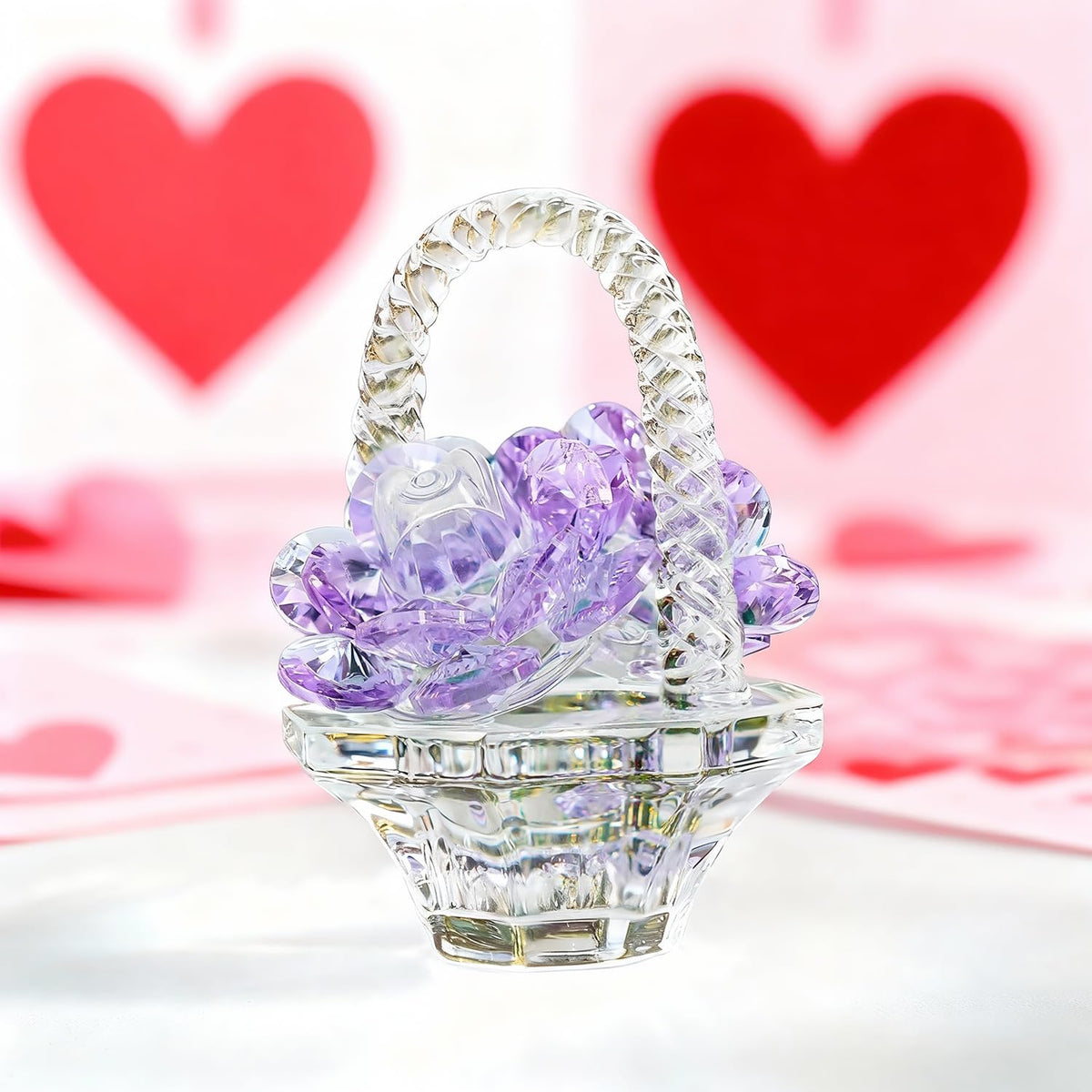 H&D HYALINE & DORA Crystal Flower Basket Figurine Purple Glass Ornament