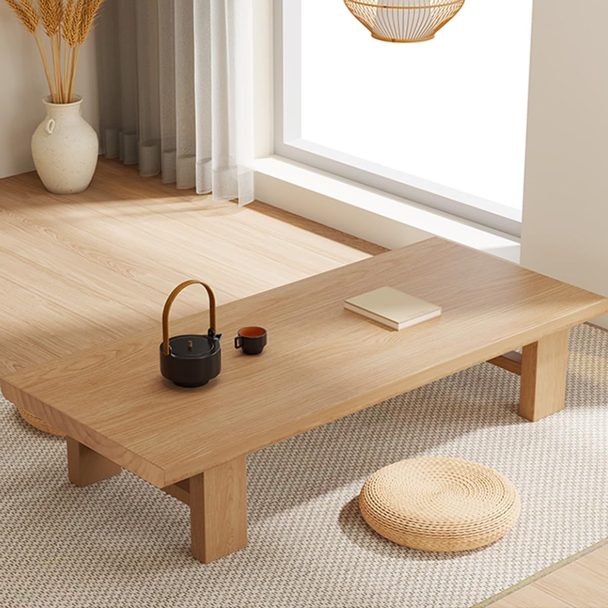 GHHDPXM Japanese Coffee Table Solid Wood Low Chabudai Zen Tea Desk for Minimalist Home Decor Low Sitting Table for Living Room & Dining Area