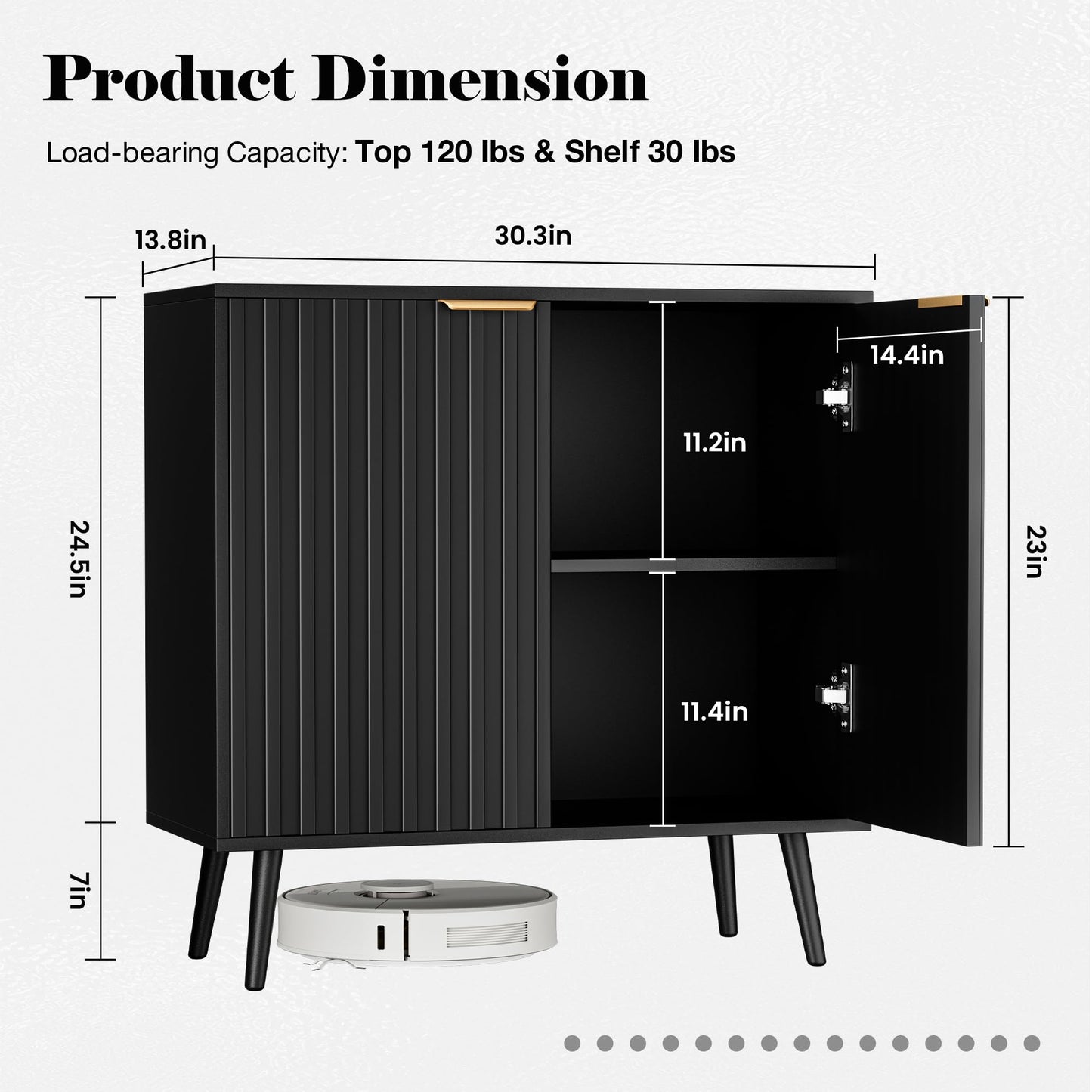 REHOOPEX Fluted Buffet Cabinet Sideboard, Storage Cabinet, Modern Accent Cabinet Console Table for Entryway, Living Room, Black