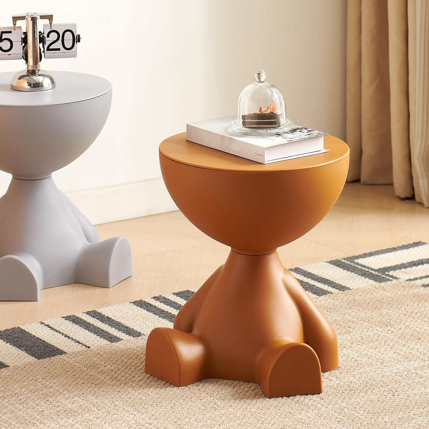 Side Table, Circle Coffee Tables, Sofa Table Nightstand, Small End Tables Accent Balcony Office, Modern Bedside Home Decor for Living Room, Bedroom, Small Spaces, Easy Assembly (Orange)