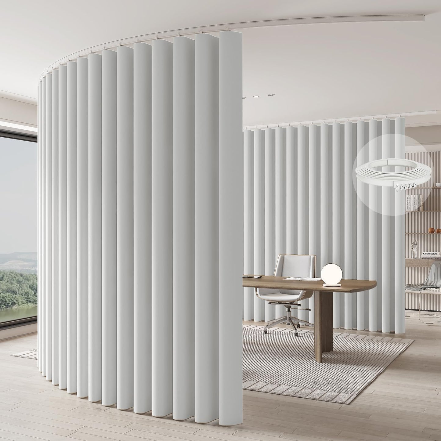Jilron Room Divider Curtain Ceiling Curtain Track Set for Blackout and Privacy (White Curtain + White Track) 106" W x 84" L -1 Piece