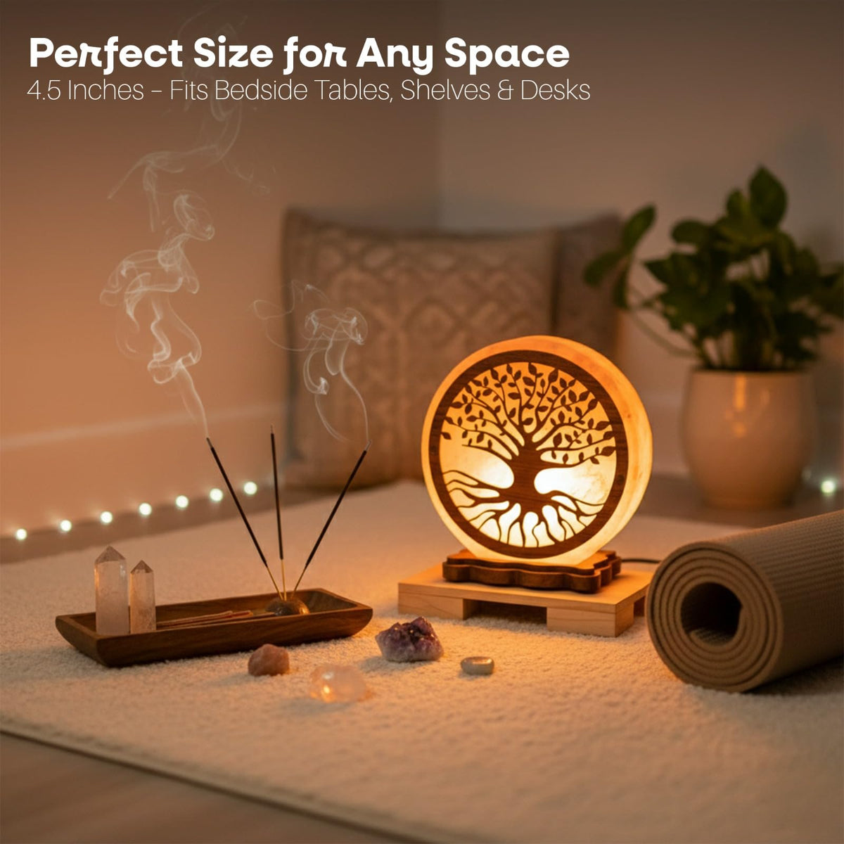 SAF Naturals Himalayan Pink Salt Lamp with Tree of Life Design 6 Inch Hand-Carved, Wooden Base, for Home Decor, Meditation & Gifts