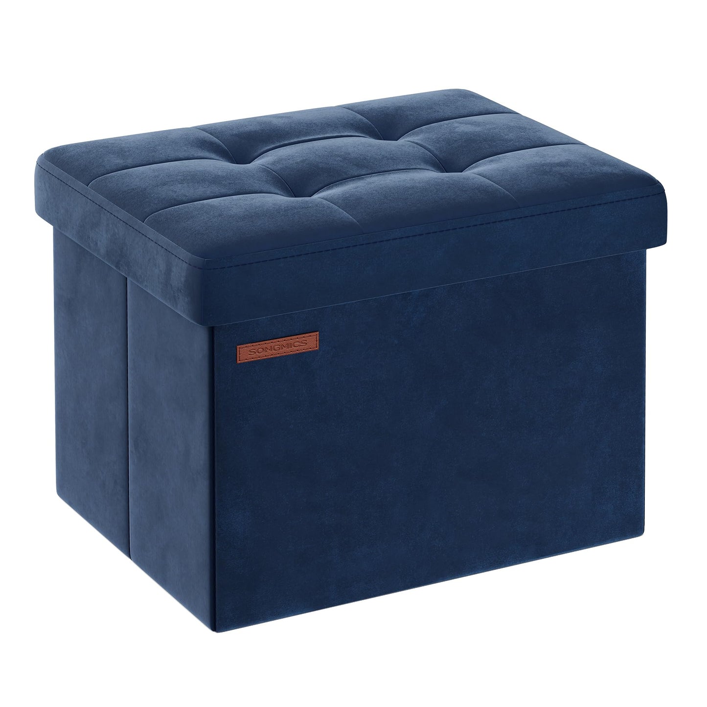 SONGMICS Storage Ottoman, Foldable Small Ottoman Foot Rest, 12.2 x 16.1 Inches Foot Stool, Load up to 286 lb, for Living Room, Bedroom, Dorm, Midnight Blue ULSF200Q01