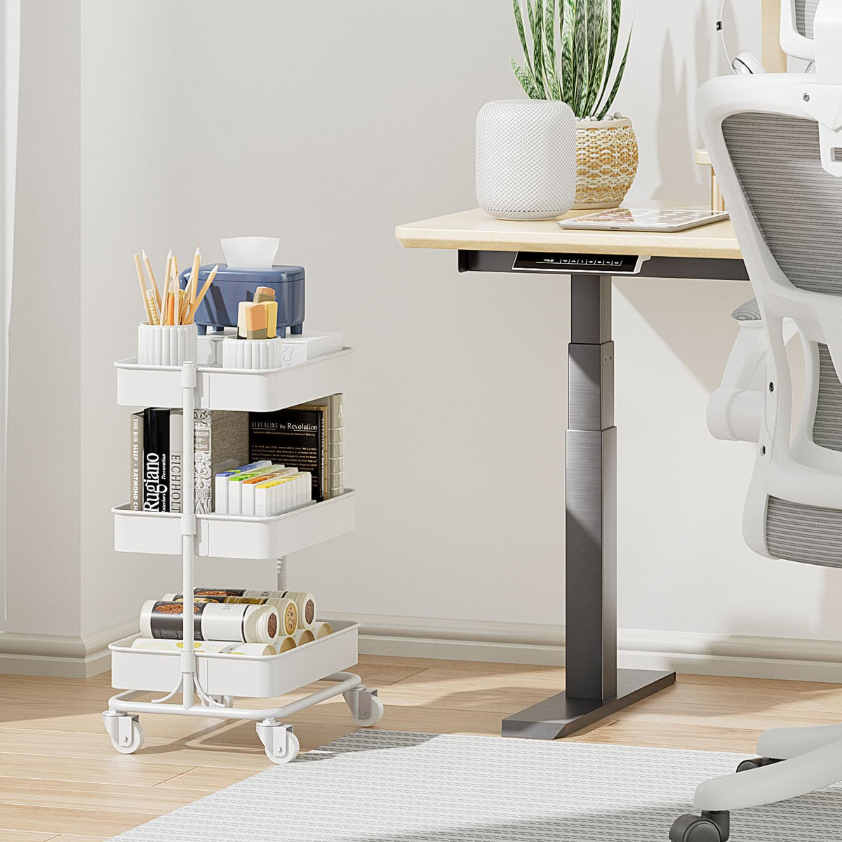 Orchidleaf 3-Tier Modern Metal Rolling Utility Cart with Silent Casters, 15.35x11.81x23.74 inch Heavy Duty Organizing Cart Trolley Organizer for Office, Living Room, Kitchen，(White)