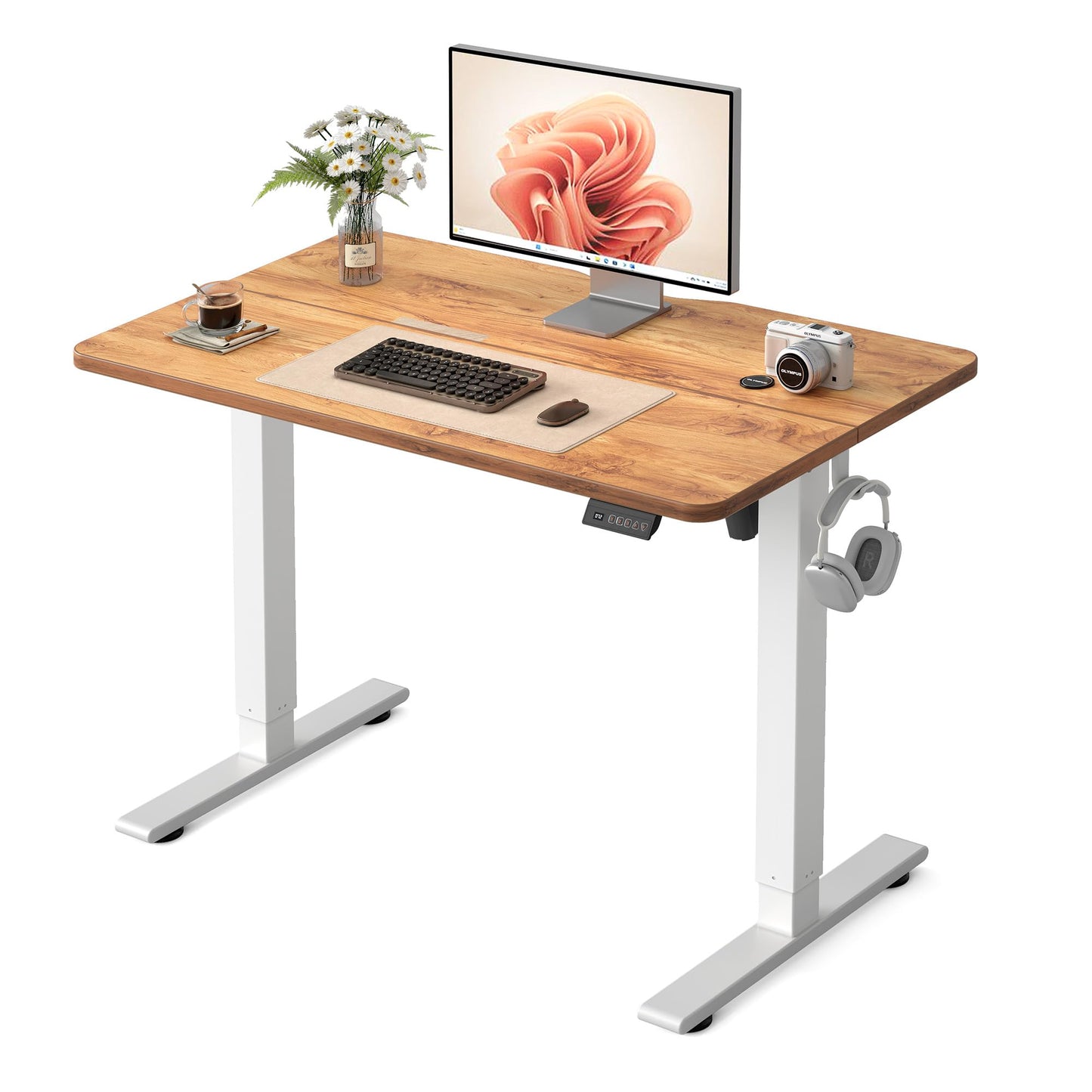 FEZIBO 40 x 24 Inches Electric Standing Desk Adjustable Height, 3 Memory Height Settings, Sit Stand Up Desk for Home Office & Computer Workstation, Light Rustic