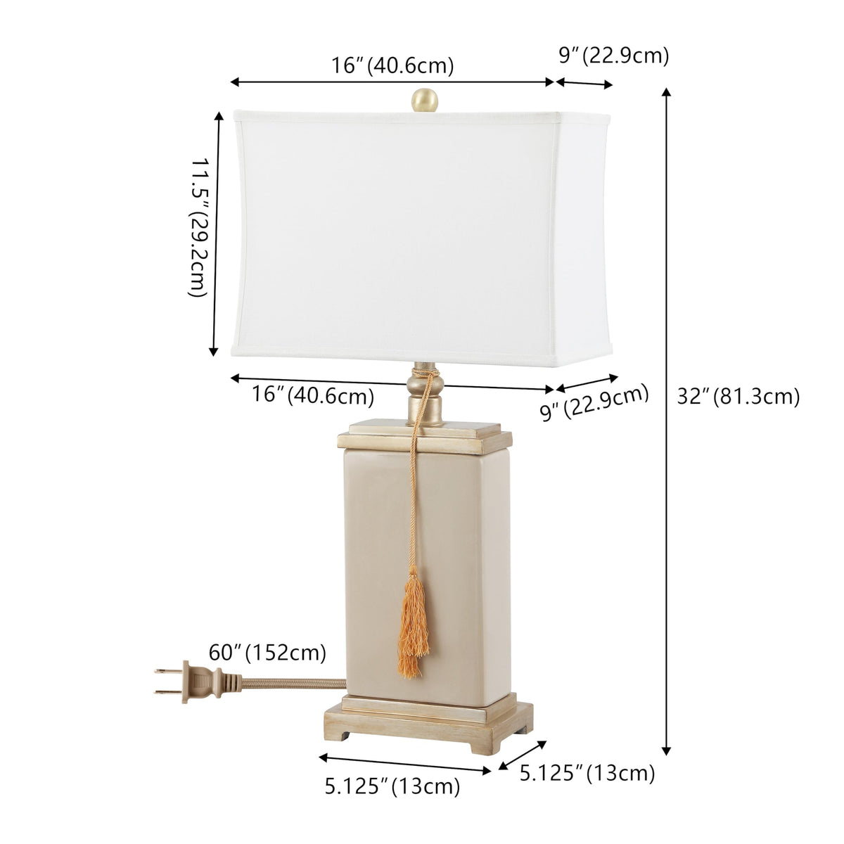 SAFAVIEH Lighting - Amiliana 32-Inch Tassel Table Lamp - Cream - Transitional Ceramic Design - Ideal for Living Room, Bedroom, Entryway, Home Office - LED Bulb Included (LIT4000A)