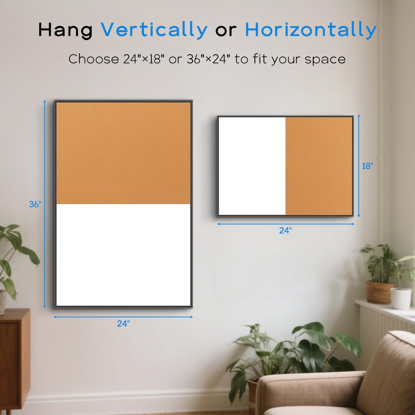 QUEENLINK White Board Cork Board Combo, 36'' x 24'', Magnetic Dry Erase Board and Pin Board for Wall, Black Aluminum Frame Bulletin Board for Home Office School with Accessories