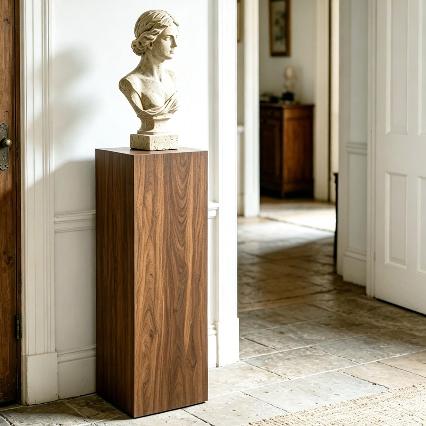 Bergamot 12X12X30 Inch Tall Cube Display Pedestal, Portable Wood Grain Gallery Stand, Decorative Side Table for Vase, Plant, Sculpture and Ornaments-Fully Assembled