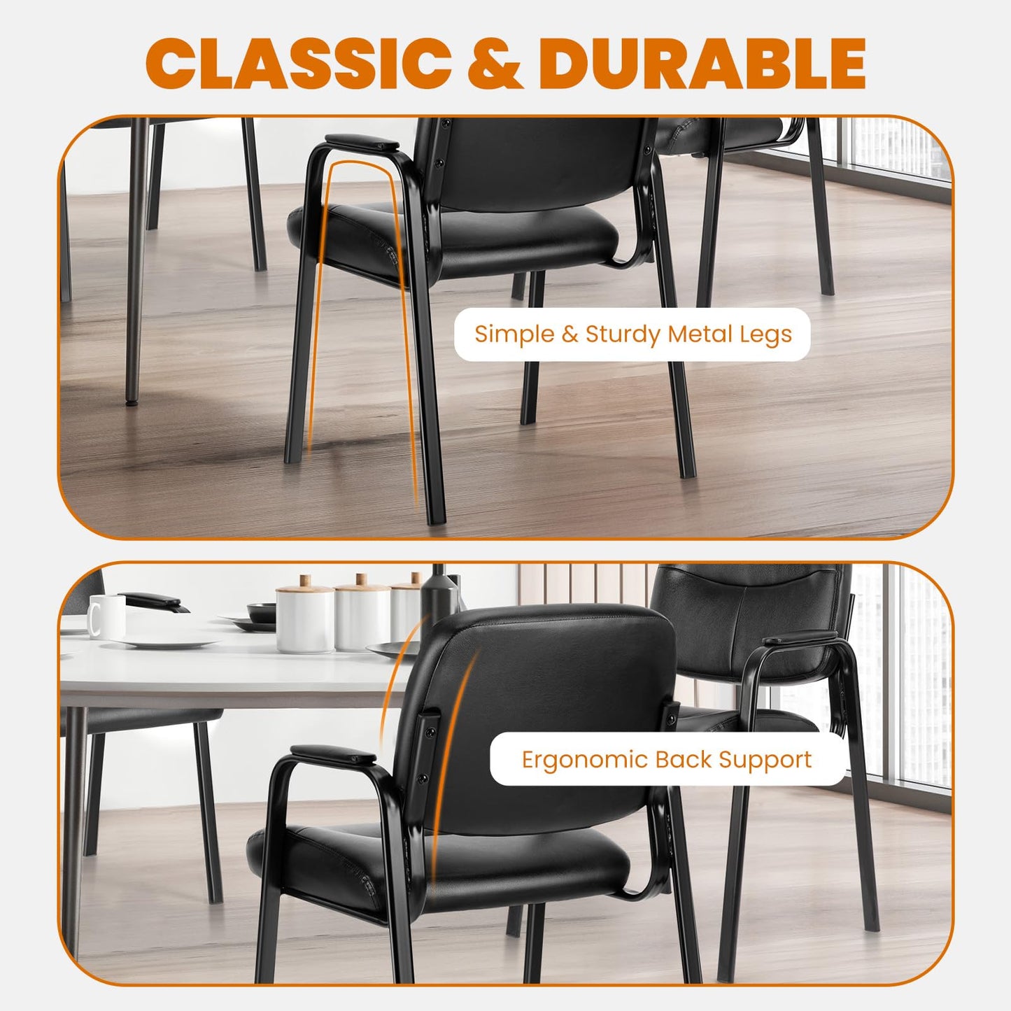 OLIXIS Office Waiting Room Chairs Set of 1, Leather Desk Reception Guest Stationary Side Chair with Padded Arms for Home Conference Meeting Lobby Area Medical Clinic Church