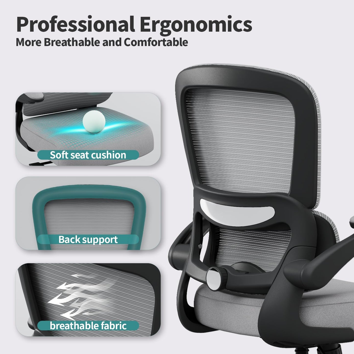 TRALT Office Chair - Ergonomic Desk Chair with Adjustable Lumbar Support, Mesh Computer Chair, Executive Chair for Home Office Comfortable Lumbar Support (Fog Gray)