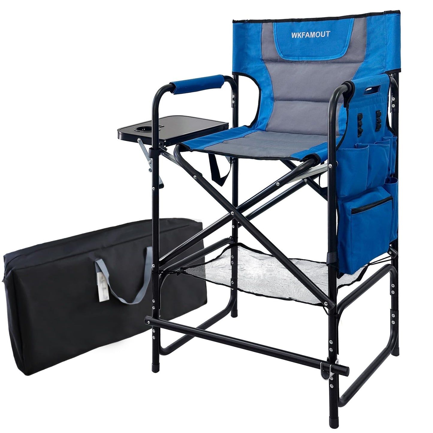 WKFAMOUT Tall Folding Directors Chair with Side Table 30.71" Seat Height Foldable Camping Chair Bar Stool for Makeup Artist Face Painting with Footrest and Storage Pocket Supports 350LBS