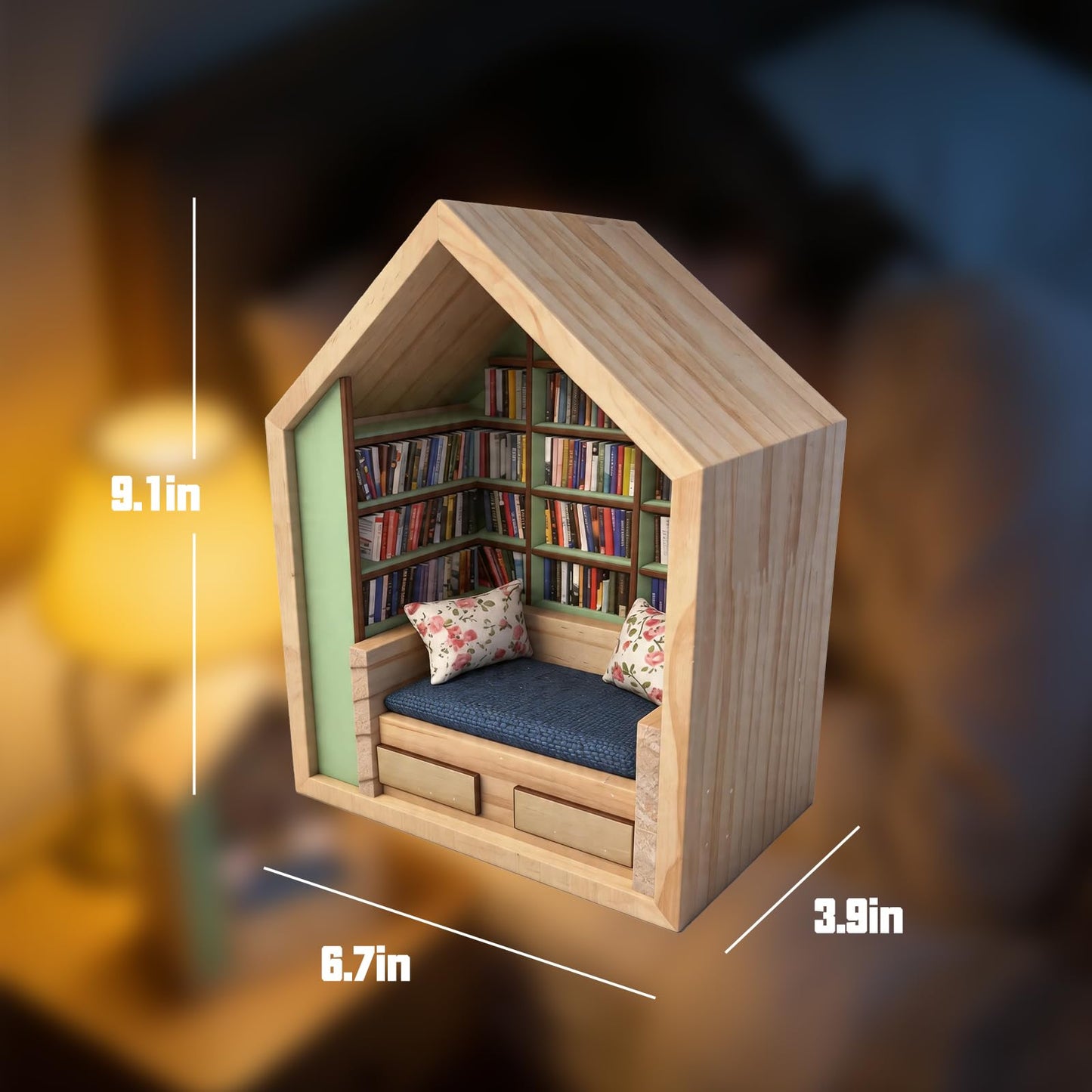 NaiSooten Anxiety Bookshelf with 300 Mini Books, Mini Wooden Bookshelf with Reading Nook, Desk Decor Anxiety Relief Bookshelf for Book Lovers(Green)