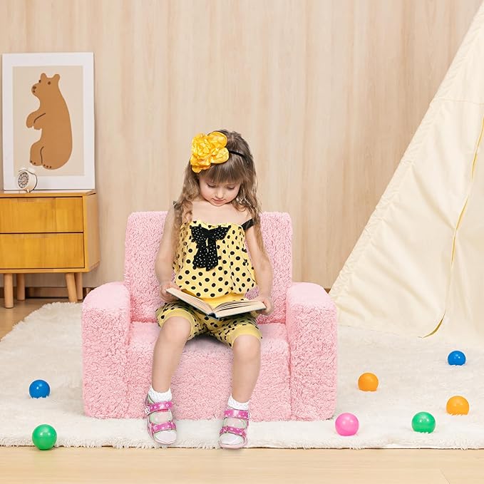 SLIGUY Toddler Couch Convertible Sofa to Lounger Pull Out Couch Sherpa Cover