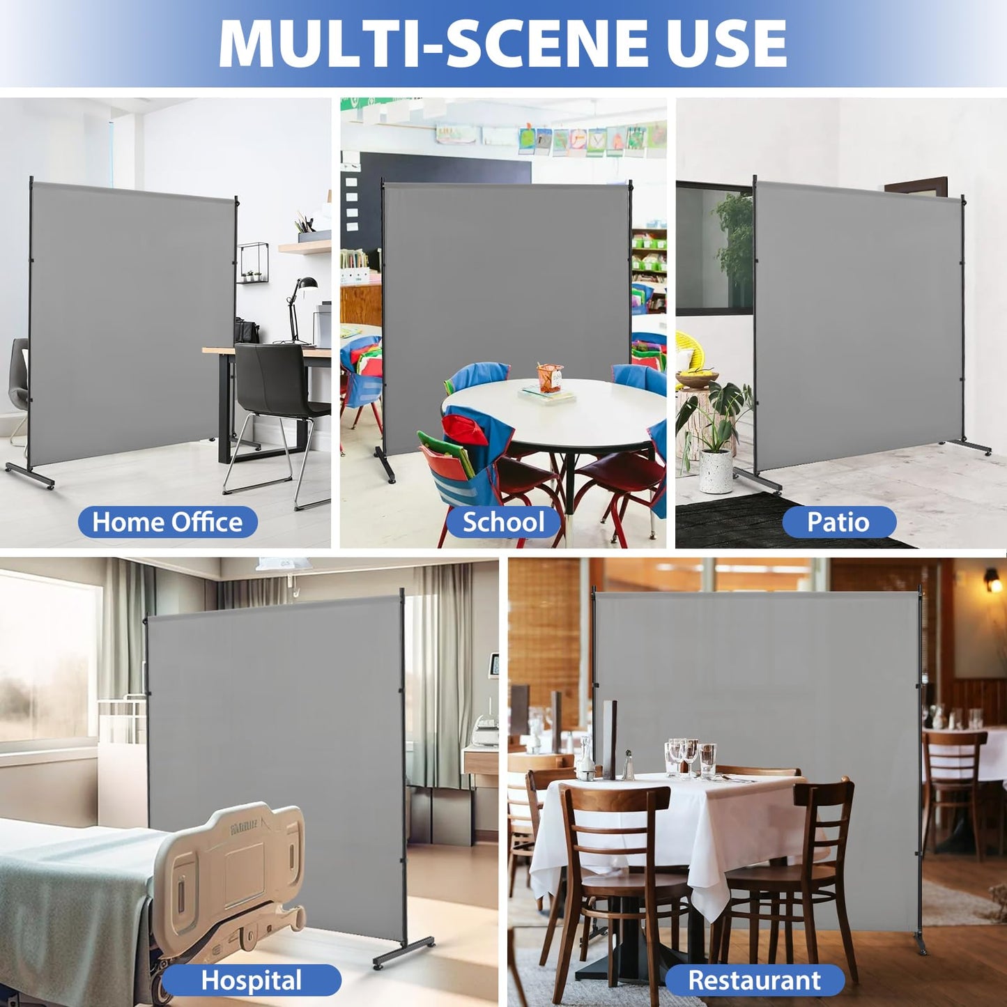 Room Divider, 73x75inch Large Privacy Screen with Adjustable Feet,Portable Single Panel Partition Wall for Room Separation,Room Separator with Thickened Fabric for Indoor Office,Bedroom,Outdoor Patio