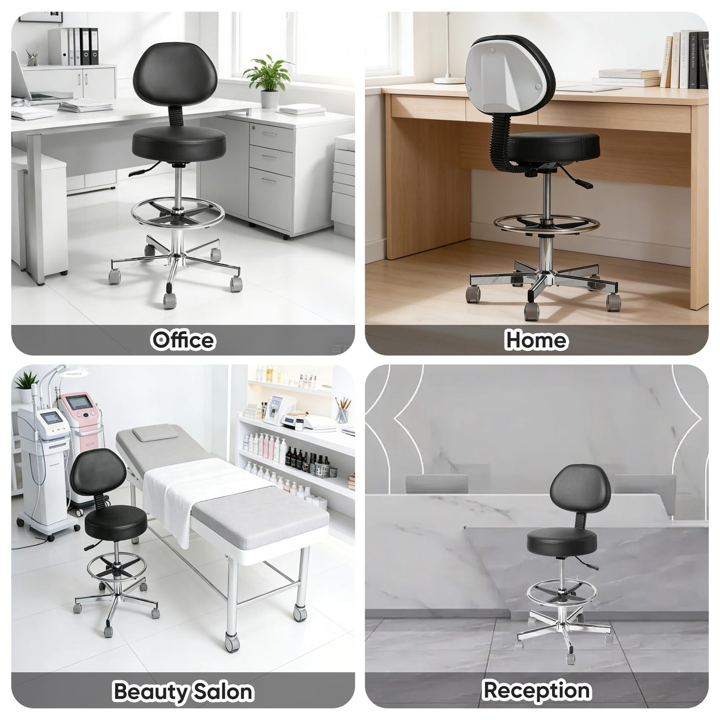 Adjustable Rolling Stool with Wheels & Adjustable Foot Ring, Office Drafting Chairs,Rolling Adjustable Stool,Heavy Duty Rolling Chair for Office Home Work Spa Studio Lab Counter Salon Bar Kitchen Shop