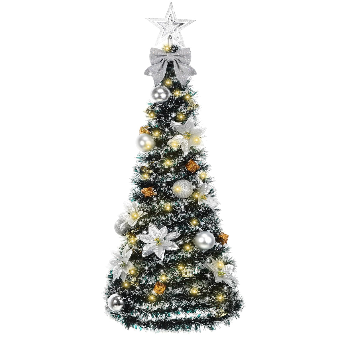 Suncalla Wall Christmas Tree with Lights 40inch, Artificial Wall Hanging Xmas Decoration with 50 LED String Lights, Saving-Space Door Hanging Xmas Tree Small Space Home School Office(Silver)