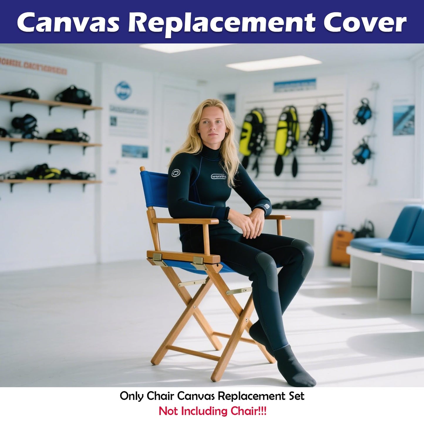 STAY GENT 18''L X 15''W 2 Set Directors Chair Replacement Canvas for 18'' Director Chairs, Replacement Cover Canvas Seat and 19.7''L X 6.3''W Back Covers Kit for Director Chairs Movie Chair, Navy Blue