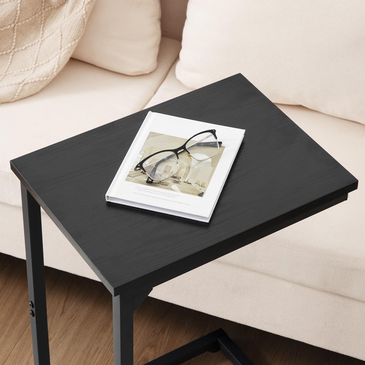 AMHANCIBLE C Shaped End Table, Couch Tables that Slide Under, TV Tray Snack Table for Sofa, Small Side Table for Couch, Small Space, Living Room, Black HET02CBK-1