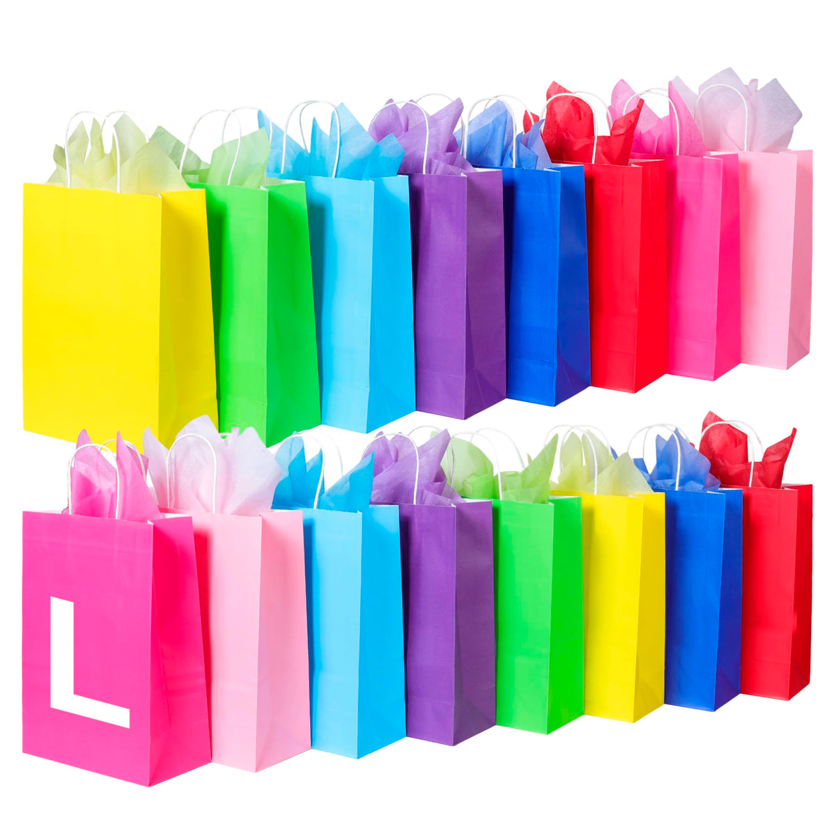 BLEWINDZ 32 Pcs Gift Bags with 32 Tissues, 8 Colors Party Bags with Handles, 13.2" Large Size Rainbow Goodie Bag for Wedding, Birthday, Party Supplies and Gifts
