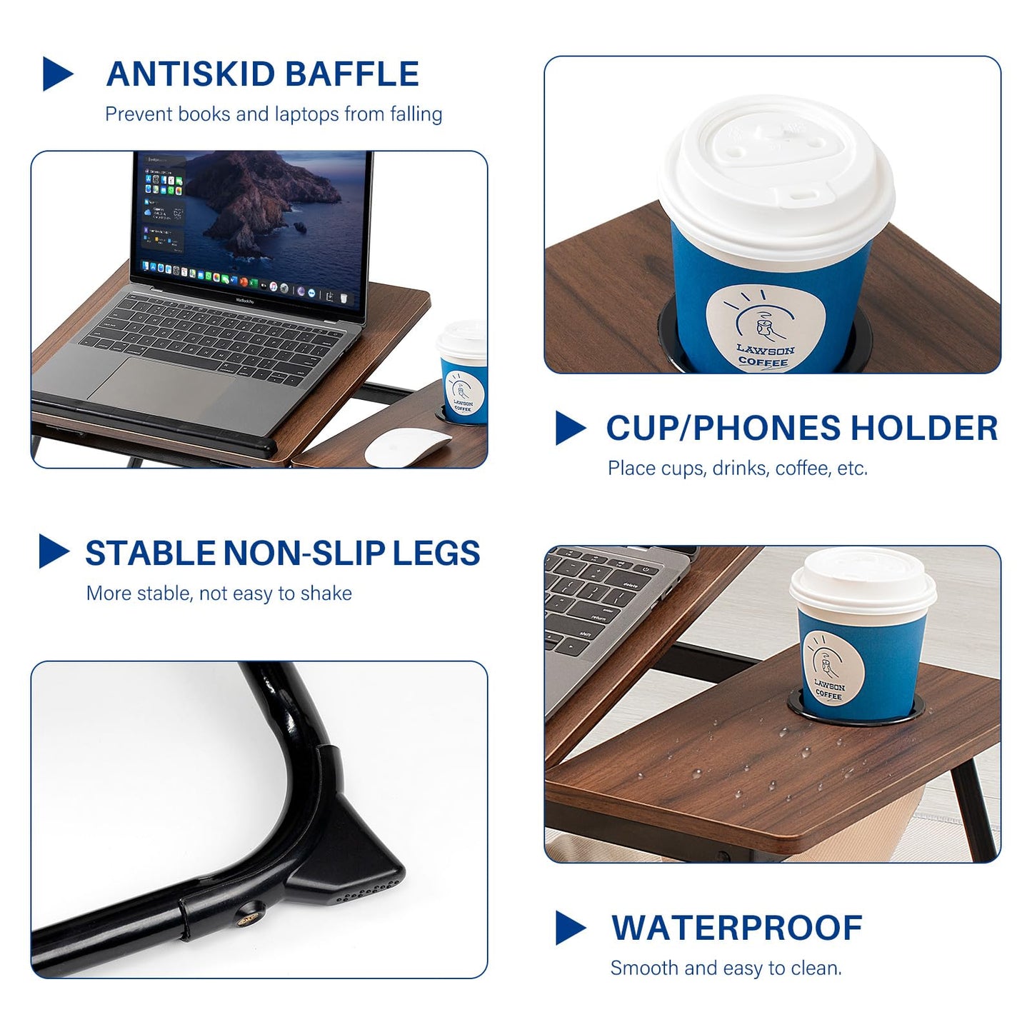 Laptop Desk for Bed Couch, Adjustable Foldable Bed Table with Cup Holder, Breakfast Serving Tray, Portable Laptop Lap Desk Stand for Working Reading Writing Eating Gaming in Bed Sofa Floor(DarkWalnut)